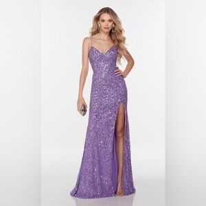 New! Maddison James Purple Sequin Lace up Back, High slit Gown 💜 sz 10